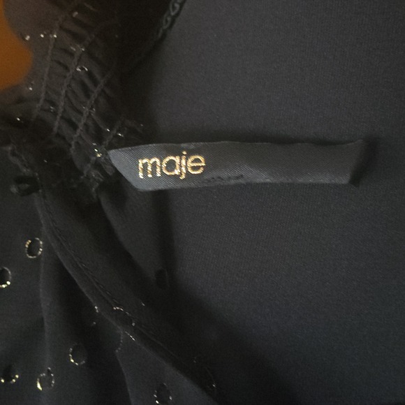 MAJE Paris Metallic Eyelet Ruffle Cold-Shoulder Blouse Sheer Size 1/S NWOT $325 - Picture 9 of 9
